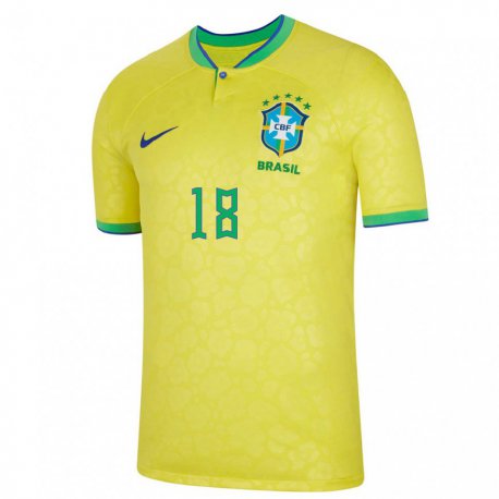 Kandiny Niño Camiseta Brasil Antony #18 Amarillo 1ª Equipación 22-24 La Camisa Chile
