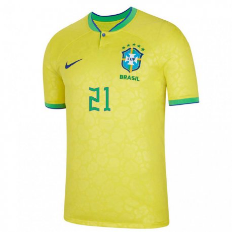 Kandiny Niño Camiseta Brasil Matheus Cunha #21 Amarillo 1ª Equipación 22-24 La Camisa Chile