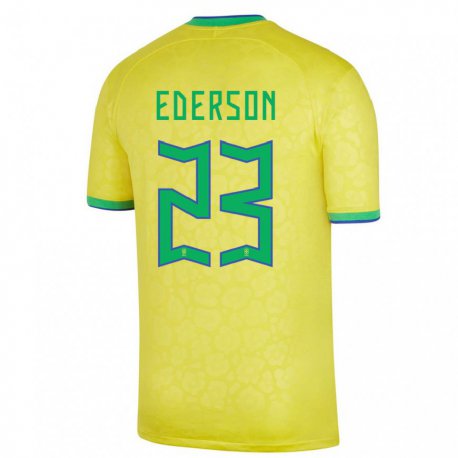 Kandiny Niño Camiseta Brasil Ederson #23 Amarillo 1ª Equipación 22-24 La Camisa Chile