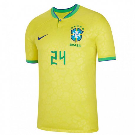 Kandiny Niño Camiseta Brasil Roberto Firmino #24 Amarillo 1ª Equipación 22-24 La Camisa Chile