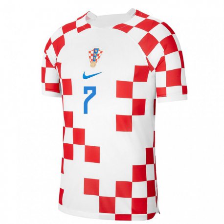 Kandiny Niño Camiseta Croacia Lovro Majer #7 Rojo Blanco 1ª Equipación 22-24 La Camisa Chile