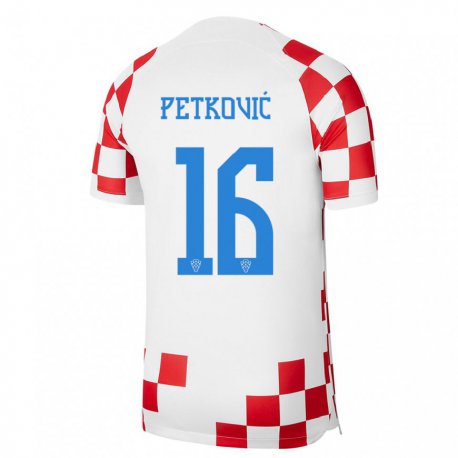 Kandiny Niño Camiseta Croacia Bruno Petkovic #16 Rojo Blanco 1ª Equipación 22-24 La Camisa Chile