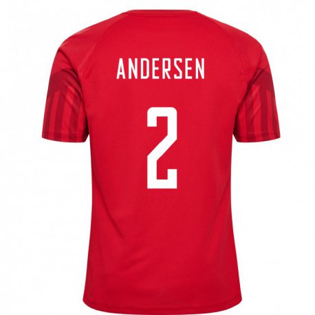 Kandiny Niño Camiseta Dinamarca Joachim Andersen #2 Rojo 1ª Equipación 22-24 La Camisa Chile