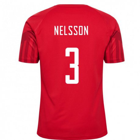 Kandiny Niño Camiseta Dinamarca Victor Nelsson #3 Rojo 1ª Equipación 22-24 La Camisa Chile