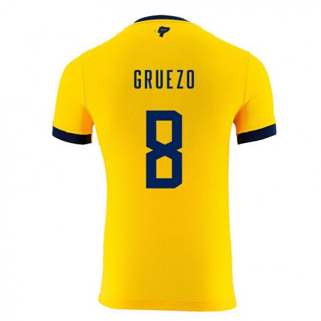 Kandiny Niño Camiseta Ecuador Carlos Gruezo #8 Amarillo 1ª Equipación 22-24 La Camisa Chile