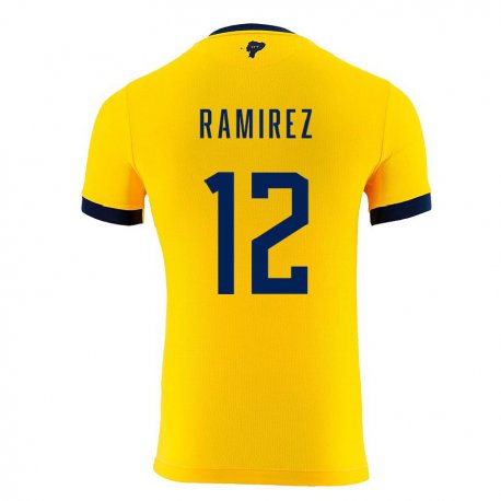 Kandiny Niño Camiseta Ecuador Moises Ramirez #12 Amarillo 1ª Equipación 22-24 La Camisa Chile