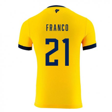 Kandiny Niño Camiseta Ecuador Alan Franco #21 Amarillo 1ª Equipación 22-24 La Camisa Chile