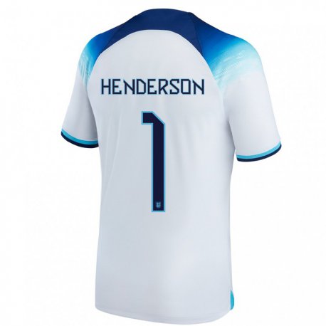 Kandiny Niño Camiseta Inglaterra Dean Henderson #1 Blanco Azul 1ª Equipación 22-24 La Camisa Chile
