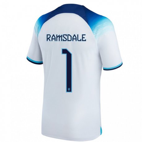 Kandiny Niño Camiseta Inglaterra Aaron Ramsdale #1 Blanco Azul 1ª Equipación 22-24 La Camisa Chile