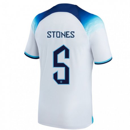 Kandiny Niño Camiseta Inglaterra John Stones #5 Blanco Azul 1ª Equipación 22-24 La Camisa Chile