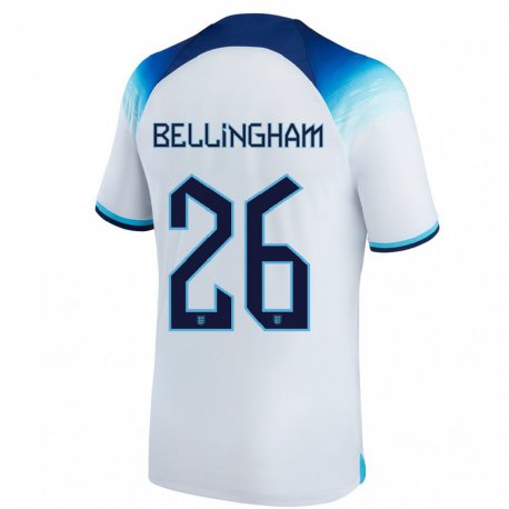 Kandiny Niño Camiseta Inglaterra Jude Bellingham #26 Blanco Azul 1ª Equipación 22-24 La Camisa Chile
