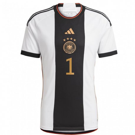 Kandiny Niño Camiseta Alemania Manuel Neuer #1 Blanco Negro 1ª Equipación 22-24 La Camisa Chile