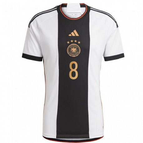 Kandiny Niño Camiseta Alemania Leon Goretzka #8 Blanco Negro 1ª Equipación 22-24 La Camisa Chile