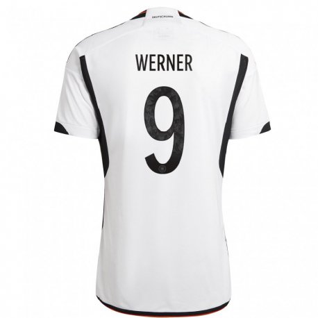 Kandiny Niño Camiseta Alemania Timo Werner #9 Blanco Negro 1ª Equipación 22-24 La Camisa Chile