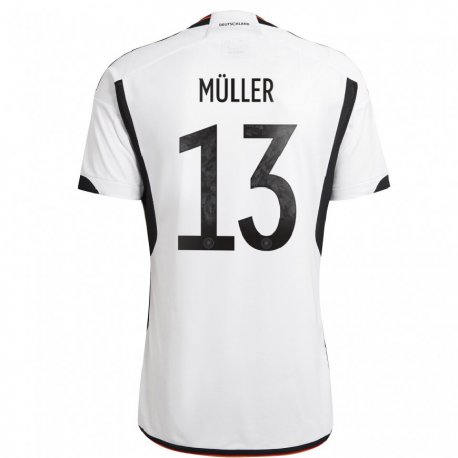 Kandiny Niño Camiseta Alemania Thomas Muller #13 Blanco Negro 1ª Equipación 22-24 La Camisa Chile