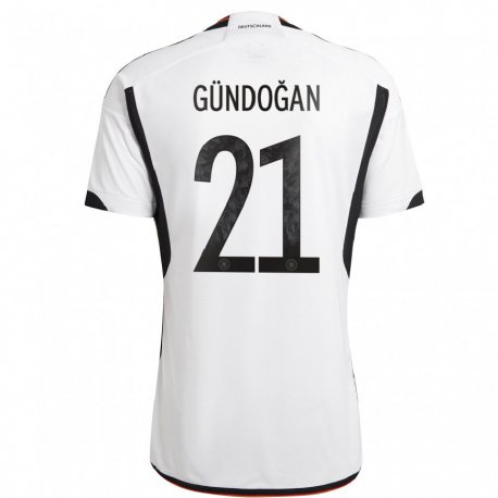 Kandiny Niño Camiseta Alemania Ilkay Gundogan #21 Blanco Negro 1ª Equipación 22-24 La Camisa Chile
