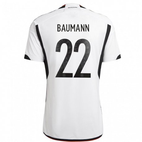Kandiny Niño Camiseta Alemania Oliver Baumann #22 Blanco Negro 1ª Equipación 22-24 La Camisa Chile