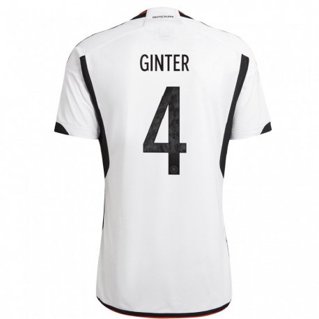Kandiny Niño Camiseta Alemania Matthias Ginter #4 Blanco Negro 1ª Equipación 22-24 La Camisa Chile