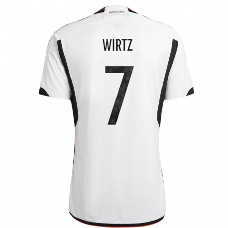 Kandiny Niño Camiseta Alemania Florian Wirtz #7 Blanco Negro 1ª Equipación 22-24 La Camisa Chile