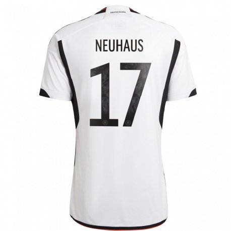 Kandiny Niño Camiseta Alemania Florian Neuhaus #17 Blanco Negro 1ª Equipación 22-24 La Camisa Chile