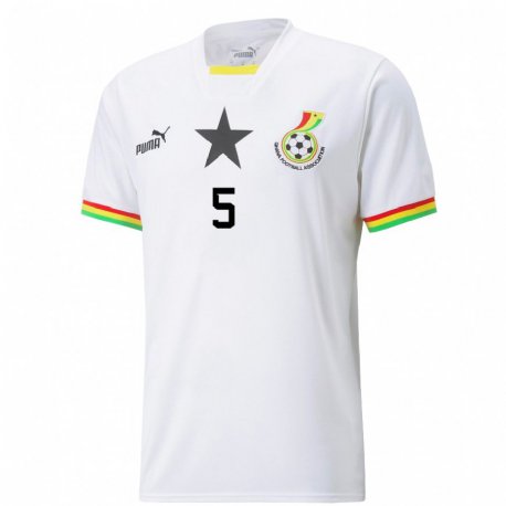 Kandiny Niño Camiseta Ghana Thomas Partey #5 Blanco 1ª Equipación 22-24 La Camisa Chile