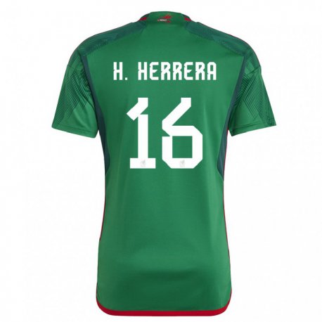 Kandiny Niño Camiseta México Hector Herrera #16 Verde 1ª Equipación 22-24 La Camisa Chile