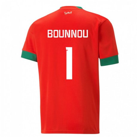 Kandiny Niño Camiseta Marruecos Yassine Bounnou #1 Rojo 1ª Equipación 22-24 La Camisa Chile