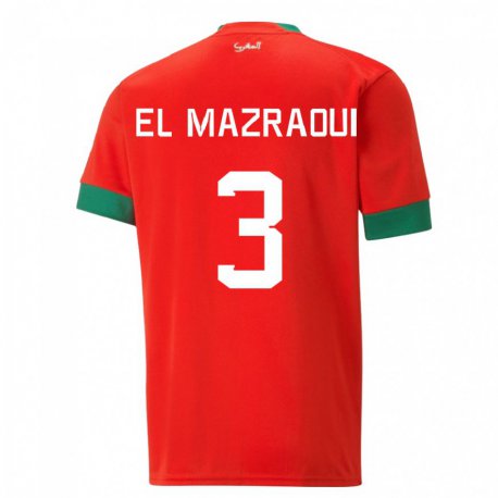 Kandiny Niño Camiseta Marruecos Noussair El Mazraoui #3 Rojo 1ª Equipación 22-24 La Camisa Chile