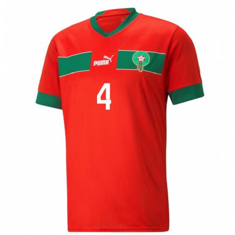 Kandiny Niño Camiseta Marruecos Soufiane Amrabat #4 Rojo 1ª Equipación 22-24 La Camisa Chile