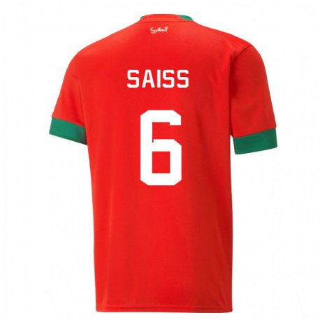 Kandiny Niño Camiseta Marruecos Romain Saiss #6 Rojo 1ª Equipación 22-24 La Camisa Chile
