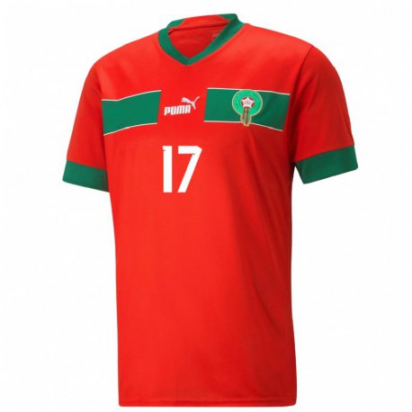 Kandiny Niño Camiseta Marruecos Soufiane Bouffal #17 Rojo 1ª Equipación 22-24 La Camisa Chile
