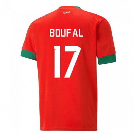 Kandiny Niño Camiseta Marruecos Sofiane Boufal #17 Rojo 1ª Equipación 22-24 La Camisa Chile
