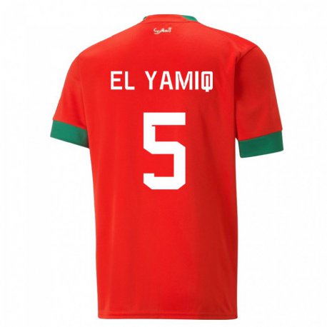 Kandiny Niño Camiseta Marruecos Jawad El Yamiq #5 Rojo 1ª Equipación 22-24 La Camisa Chile