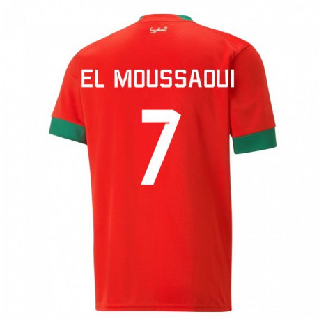 Kandiny Niño Camiseta Marruecos Hamza El Moussaoui #7 Rojo 1ª Equipación 22-24 La Camisa Chile