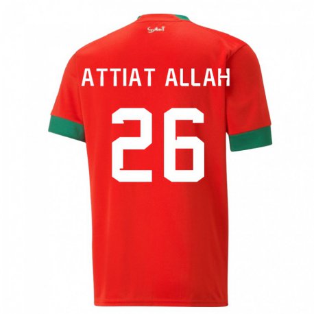 Kandiny Niño Camiseta Marruecos Yahia Attiat-allah #26 Rojo 1ª Equipación 22-24 La Camisa Chile