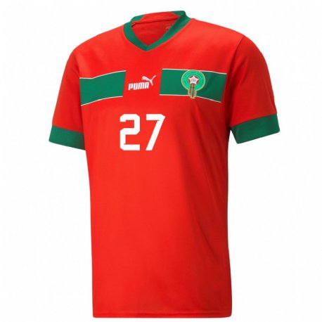 Kandiny Niño Camiseta Marruecos Soufiane Rahimi #27 Rojo 1ª Equipación 22-24 La Camisa Chile