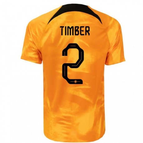 Kandiny Niño Camiseta Países Bajos Jurrien Timber #2 Naranja Láser 1ª Equipación 22-24 La Camisa Chile