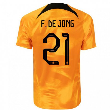Kandiny Niño Camiseta Países Bajos Frenkie De Jong #21 Naranja Láser 1ª Equipación 22-24 La Camisa Chile