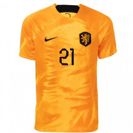 Kandiny Niño Camiseta Países Bajos Frenkie De Jong #21 Naranja Láser 1ª Equipación 22-24 La Camisa Chile