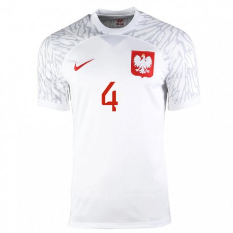 Kandiny Niño Camiseta Polonia Tomasz Kedziora #4 Blanco 1ª Equipación 22-24 La Camisa Chile