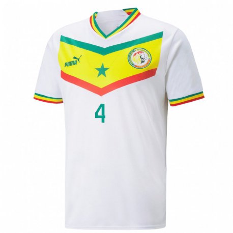Kandiny Niño Camiseta Senegal Pape Abou Cisse #4 Blanco 1ª Equipación 22-24 La Camisa Chile
