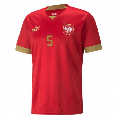 Kandiny Niño Camiseta Serbia Milos Veljkovic #5 Rojo 1ª Equipación 22-24 La Camisa Chile