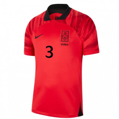 Kandiny Niño Camiseta Corea Del Sur Jin-su Kim #3 Rojo Volver 1ª Equipación 22-24 La Camisa Chile