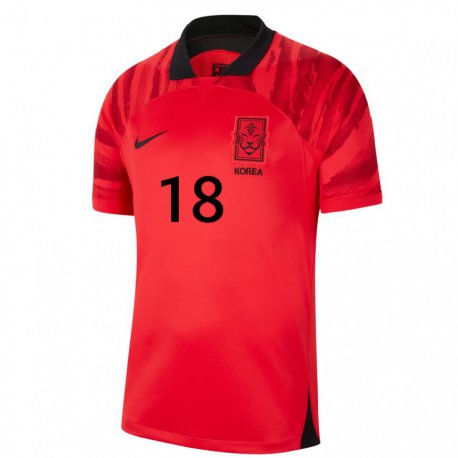 Kandiny Niño Camiseta Corea Del Sur Hyun-jun Yang #18 Rojo Volver 1ª Equipación 22-24 La Camisa Chile