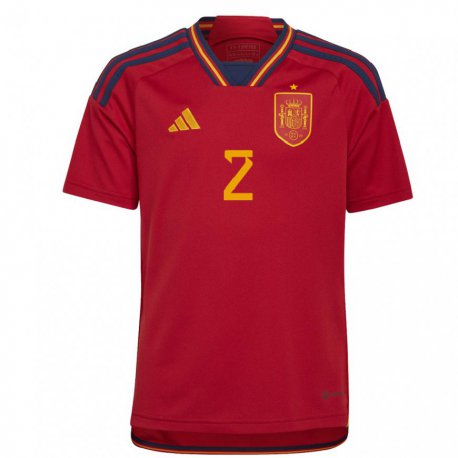 Kandiny Niño Camiseta España Cesar Azpilicueta #2 Rojo 1ª Equipación 22-24 La Camisa Chile