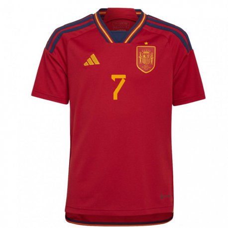 Kandiny Niño Camiseta España Alvaro Morata #7 Rojo 1ª Equipación 22-24 La Camisa Chile