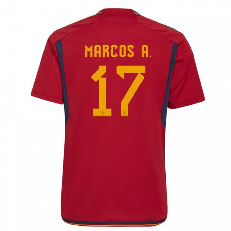 Kandiny Niño Camiseta España Marcos Alonso #17 Rojo 1ª Equipación 22-24 La Camisa Chile