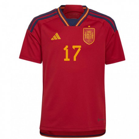 Kandiny Niño Camiseta España Marcos Alonso #17 Rojo 1ª Equipación 22-24 La Camisa Chile