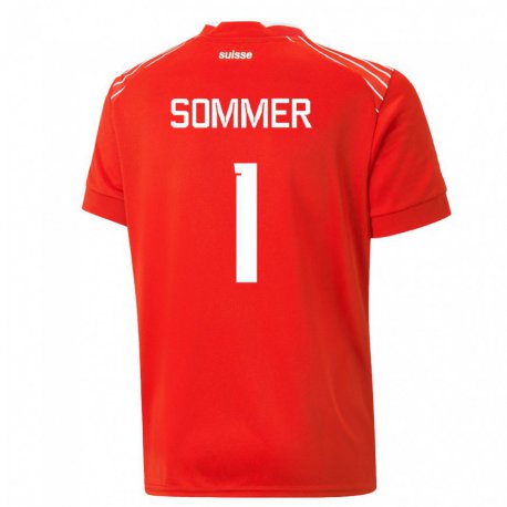 Kandiny Niño Camiseta Suiza Yann Sommer #1 Rojo 1ª Equipación 22-24 La Camisa Chile