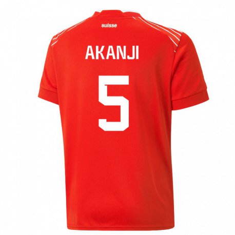 Kandiny Niño Camiseta Suiza Manuel Akanji #5 Rojo 1ª Equipación 22-24 La Camisa Chile